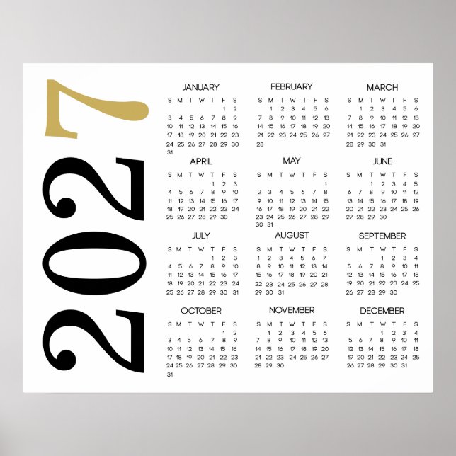 Moderner Schwarzer Kalender 2027 mit Gold Poster (Vorne)