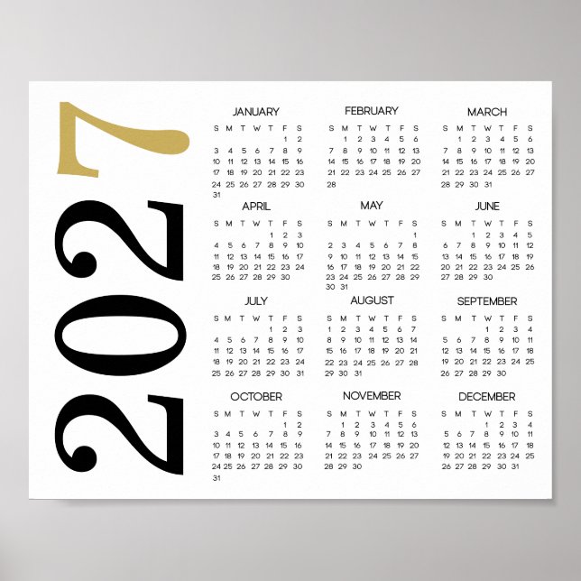 Moderner Schwarzer Kalender 2027 mit Gold Poster (Vorne)