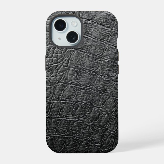 Moderner schwarzer Krokodil iPhone 15 Hülle (Rückseite)