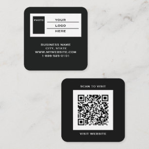 Moderner schwarzer Logo-QR-Code-Scan-Website-Quadr Quadratische Visitenkarte