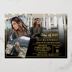 Moderner schwarzer Minimalismus mit 3 Fotos Abschl Folieneinladung