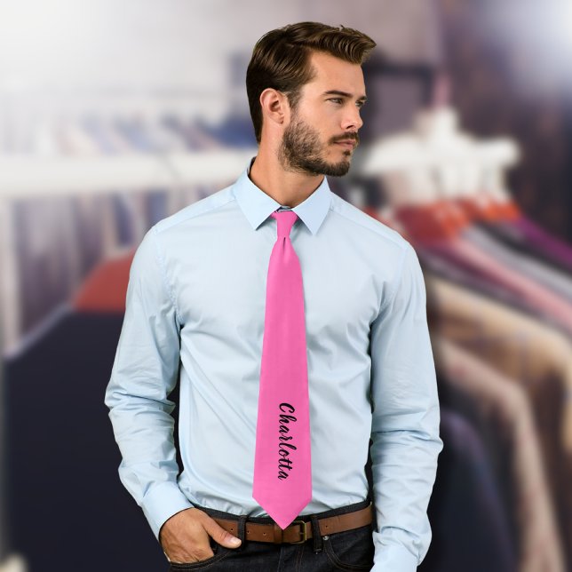 Moderner schwarzer Name | Neon Hot Pink Color Krawatte (Von Creator hochgeladen)