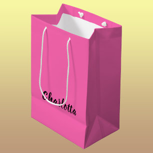 Moderner schwarzer Name   Neon Hot Pink Color Mittlere Geschenktüte