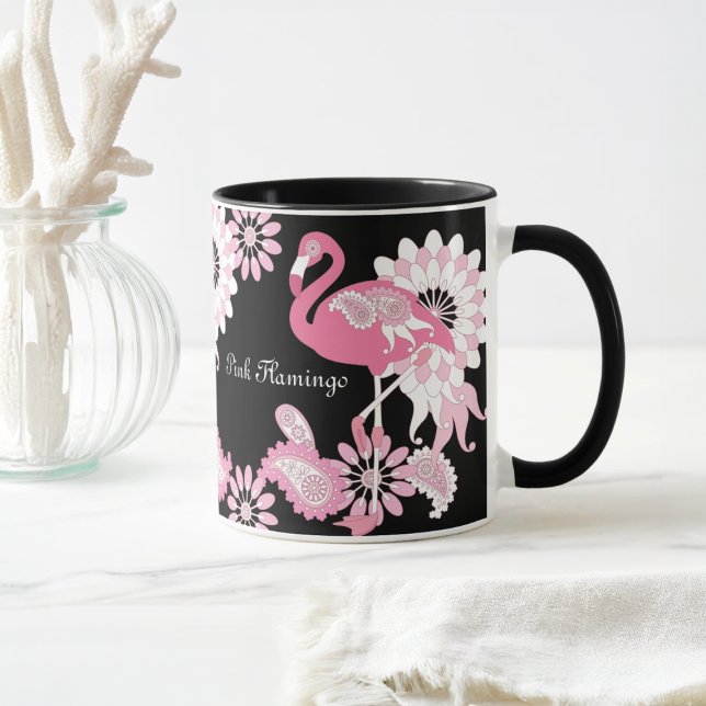 Moderner schwarzer Pink Flamingo-Kaffee Tasse (Von Creator hochgeladen)