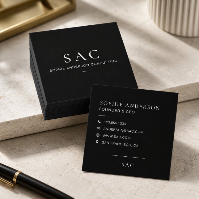 Moderner Schwarzer Professioneller Berater Quadratische Visitenkarte (Modern Black Professional Consultant Square Business Card)