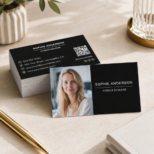 Moderner schwarzer professioneller Foto-QR-Code Visitenkarte