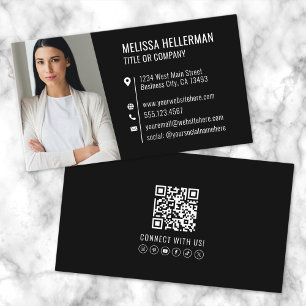 Moderner schwarzer professioneller QR-Code-Foto Visitenkarte