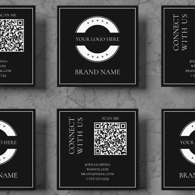 Moderner schwarzer QR-Code-Scanner Beruflich Quadratische Visitenkarte (Modern Black QR Code Scannable Bold Professional Square Business Card)