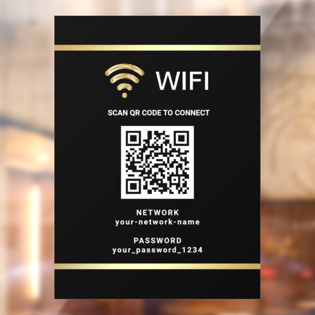 Moderner schwarzer QR-Code Wifi-Netzwerk-Passwort Fensteraufkleber (Blatt 2)