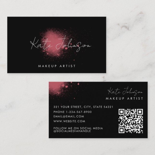 Moderner Schwarzer Rosa Farbe Künstler QR-Code Visitenkarte (Vorne/Hinten)