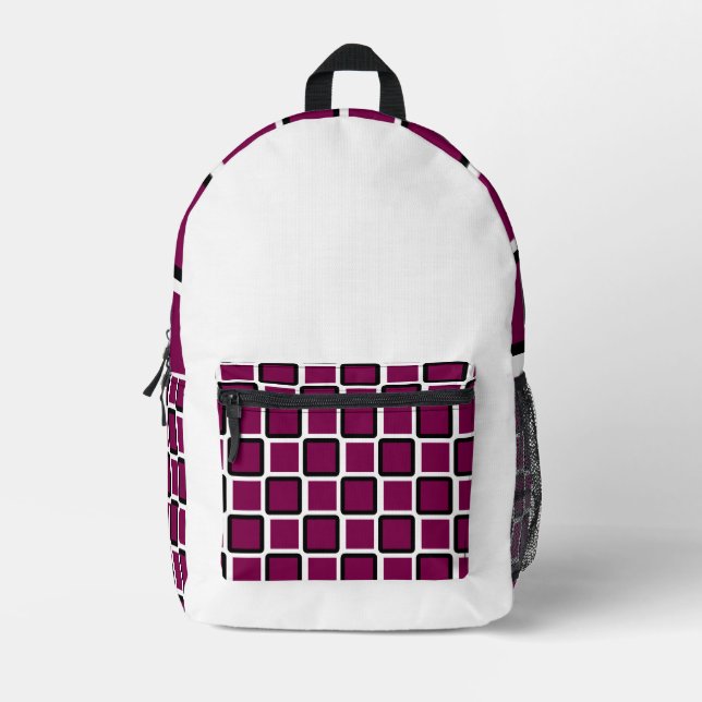Moderner schwarzer Rucksack mit Wine & White Squar (Vorderseite)
