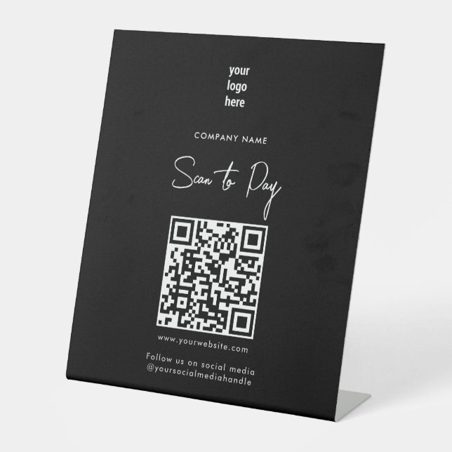 Moderner Schwarzer Scan zur Bezahlung von QR Code  Sockelschild (Vorderseite)