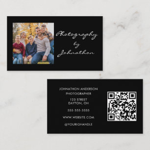 Moderner schwarzer Skript-Foto-QR-Code-Fotografie Visitenkarte