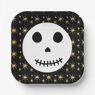 Moderner Schwarzer Spooky Halloween Skull Pappteller