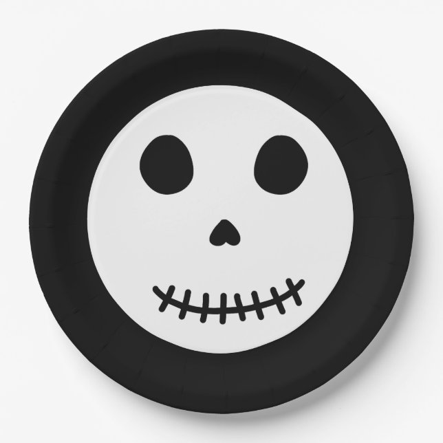 Moderner Schwarzer Spooky Halloween Skull Pappteller (Vorderseite)