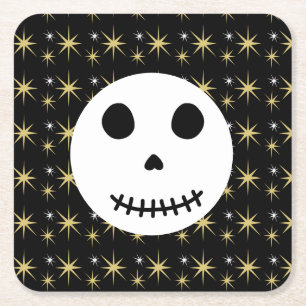 Moderner Schwarzer Spooky Halloween Skull Rechteckiger Pappuntersetzer