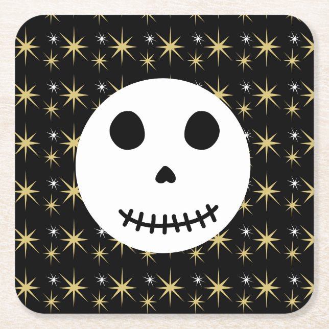 Moderner Schwarzer Spooky Halloween Skull Rechteckiger Pappuntersetzer (Vorderseite)