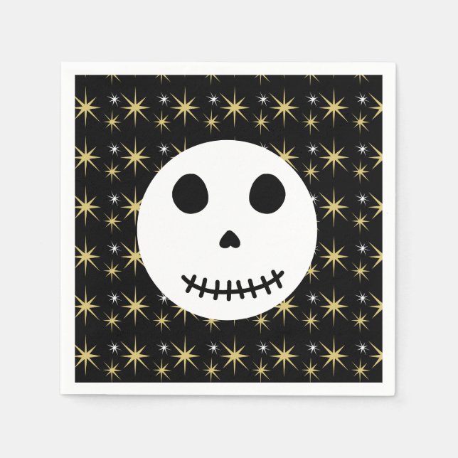 Moderner Schwarzer Spooky Halloween Skull Serviette (Vorderseite)