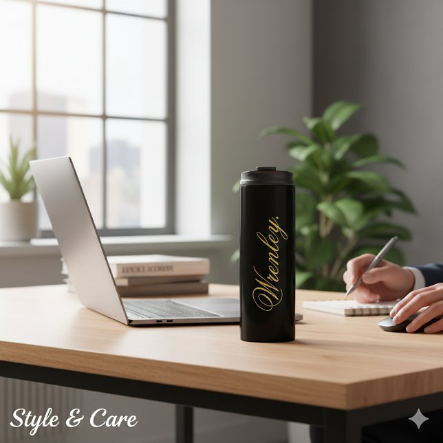 Moderner schwarzer Thermobecher mit personalisiert Thermosbecher (Modern Black Thermal Tumbler with Personalized Name)