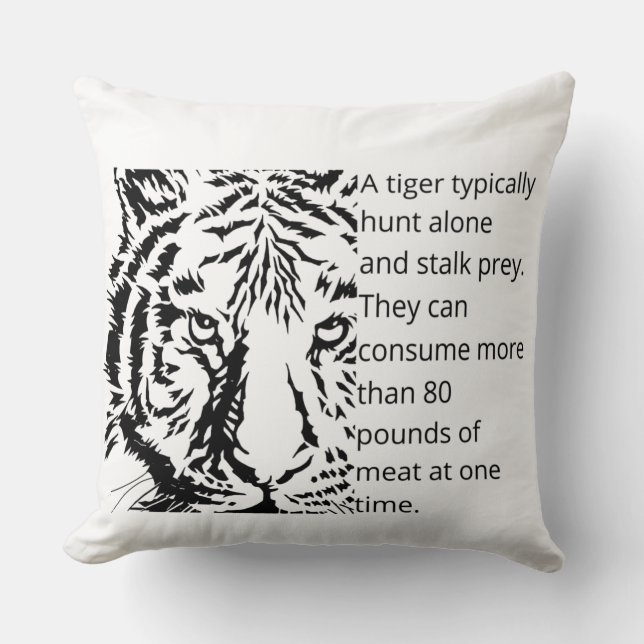 Moderner schwarzer Tigerdesign auf weißem Schwarz Kissen (Vorderseite)