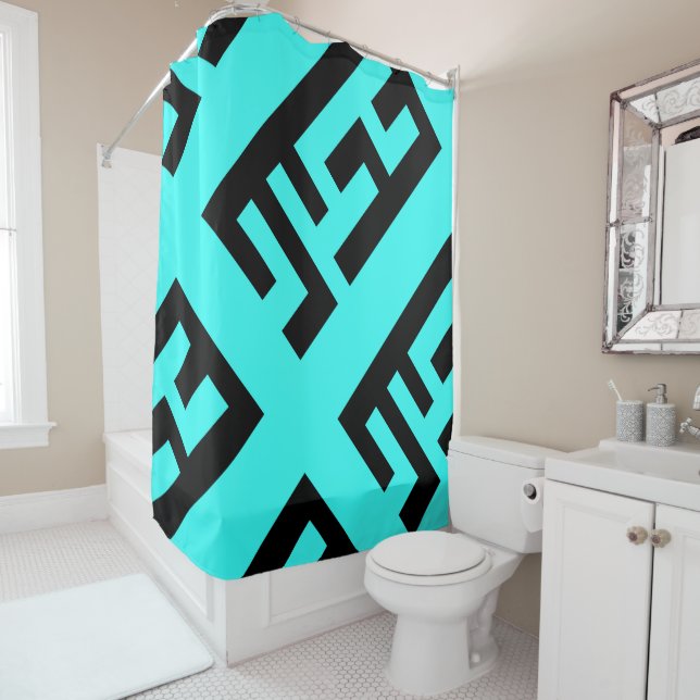 Moderner schwarzer und aquamariner Duschvorhang 2 (Beispiel)