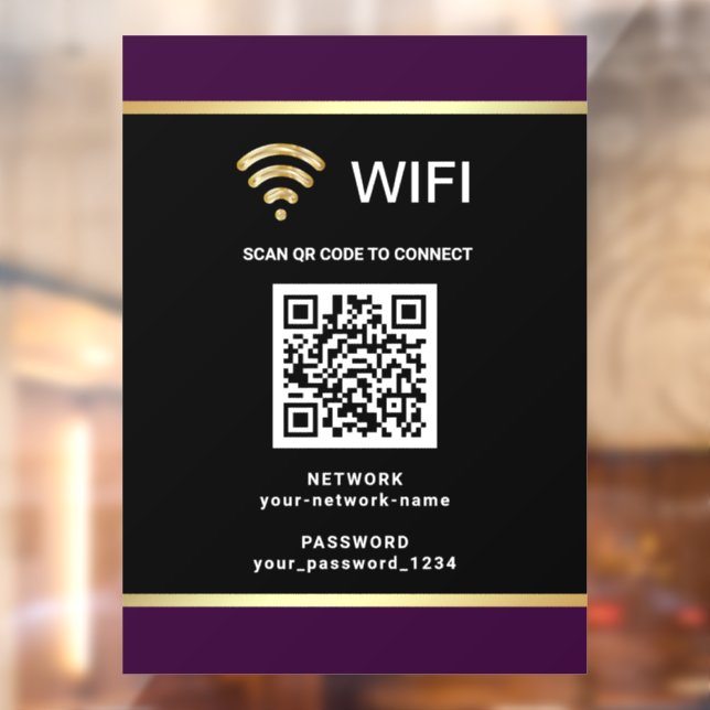 Moderner schwarzer violetter QR-Code Wifi-Netzwerk Fensteraufkleber (Blatt 2)