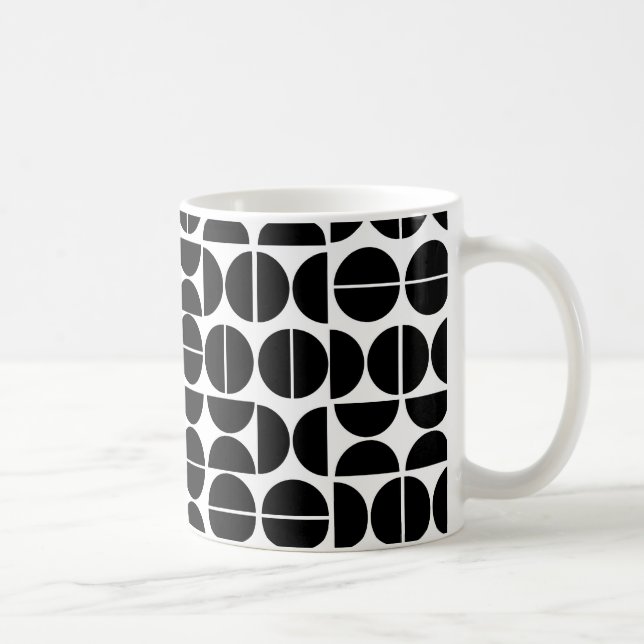Moderner Schwarzkreis abstrakt Mitte des Jahrhunde Kaffeetasse (Rechts)