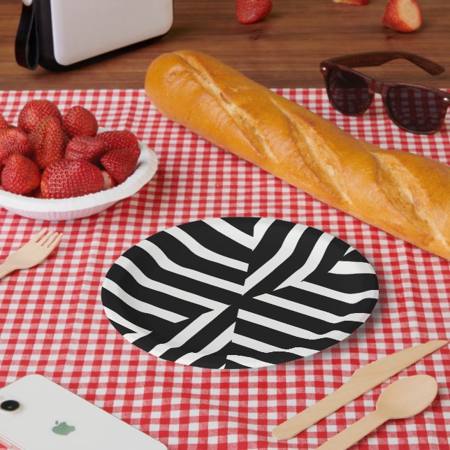 Moderner Schwarzweiss-Körper stripes Pappteller (Picknick)