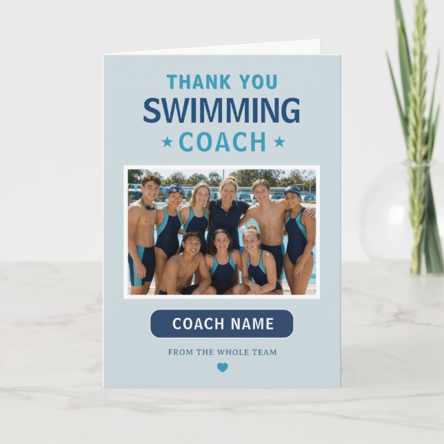 Moderner Schwimmteam-Foto-Coach Dankeskarte (Vorderseite)