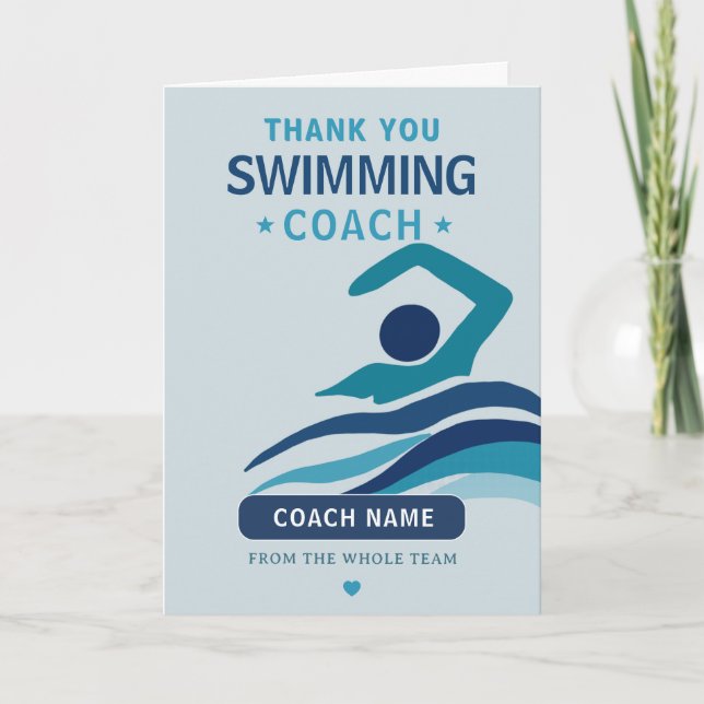 Moderner Schwimmteam-Trainer Dankeskarte (Vorderseite)