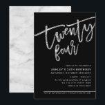 MODERNER SCRIPT 24. Geburtstag schwarzer silberner Einladung<br><div class="desc">von kat massard >>> https://linktr.ee/simplysweetpaperie <<< Ein trendiger, handgeschriebener Einladungsentwurf für Ihren 24. GEBURTSTAG - ich habe die meisten Altersstufen im Geschäft TIP :: 1. Um Grafiken und Schriftart zu ändern/zu verschieben und mehr Text hinzuzufügen, klicken Sie auf den Button "Anpassen". - - - - - - - - -...</div>