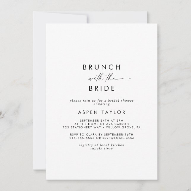 Moderner Script Brunch mit Bride Brautparty Einladung (Vorderseite)