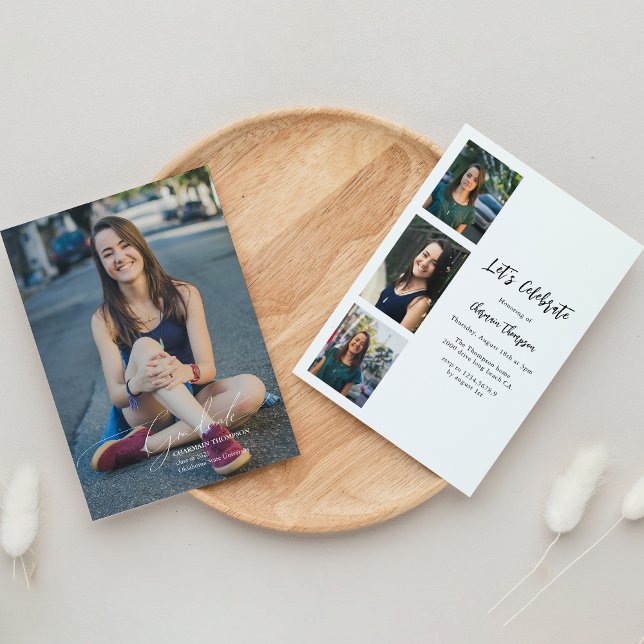 Moderner Script Calligraphy Foto Abschluss Einladung (Von Creator hochgeladen)