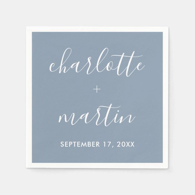 Moderner Script Dusty Blue Verlobung Polterabend Serviette (Vorderseite)