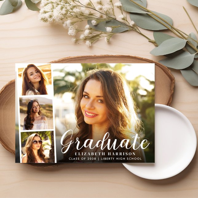 Moderner Script-Foto-Overlay-Abschluss Ankündigung (Cherish the milestone: share your graduate's achievement with a custom photo graduation announcement)