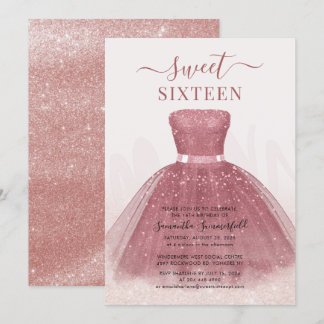 Moderner Script Glitzer Sweet 16 Rose Gold Einladung