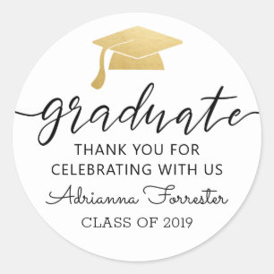 Moderner Script Gold Graduate Hat   Vielen Dank Runder Aufkleber