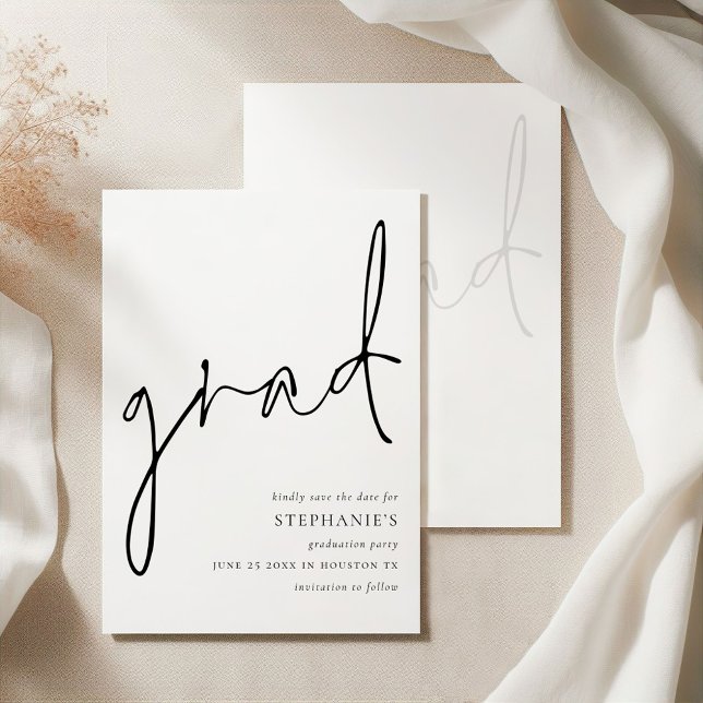 Moderner Script Grad Abschluss Save the Date (Front and back view)
