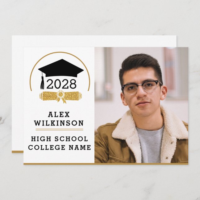 Moderner Script Grad Cap Einfaches Foto Abschluss Ankündigung (Vorne/Hinten)