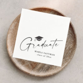 Moderner Script Graduate Black and White Abschluss Serviette