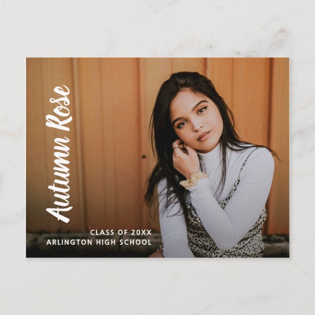 Moderner Script Name Foto Collage Girl Abschluss Ankündigungspostkarte (Vorderseite)