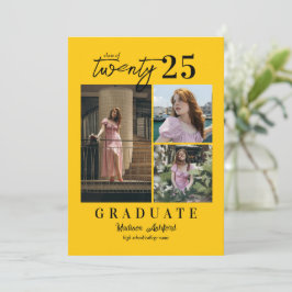 Moderner Script Yellow 3 Foto Collage Abschluss Ankündigung