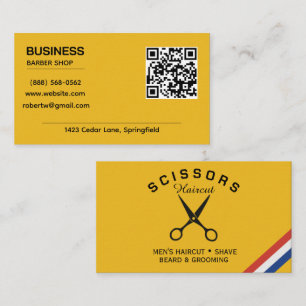 Moderner Senfgelber QR-Code-Friseursalon Visitenkarte