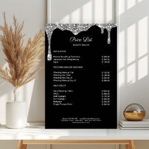 Moderner Silber-Schwarzer Glitter Preislisten-Post Poster