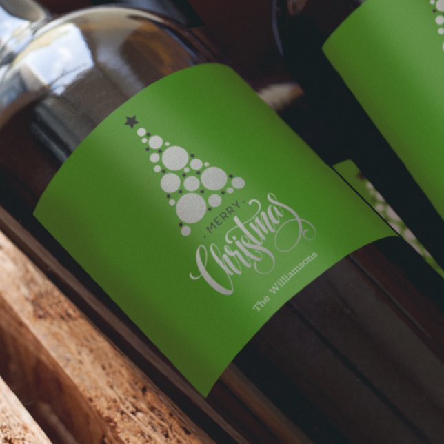 Moderner Silberbaum auf Grün Weinetikett (Von Creator hochgeladen)