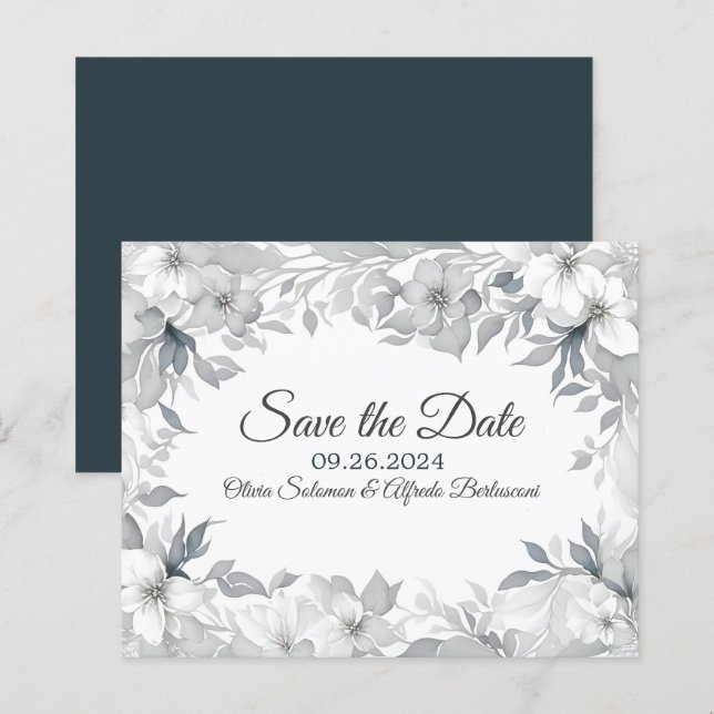 Moderner, silberfarbener Stil Save the Date (Vorne/Hinten)