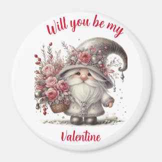 Moderner silberfarbener Valentins-Gnom mit florale Magnet