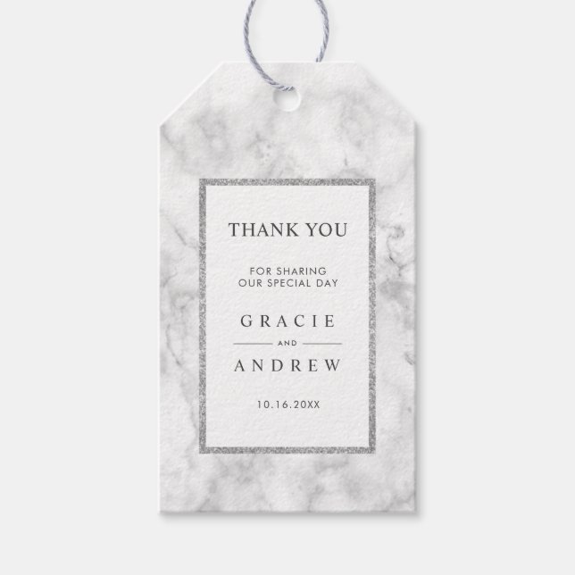 Moderner Silbermarmor Glitzer Vielen Dank Geschenkanhänger (Vorderseite)