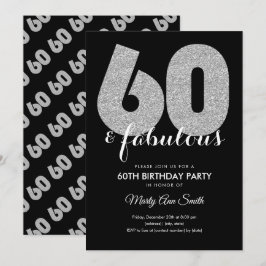 Moderner Silberner Glitzer 60 & fabelhafte Geburts Einladung