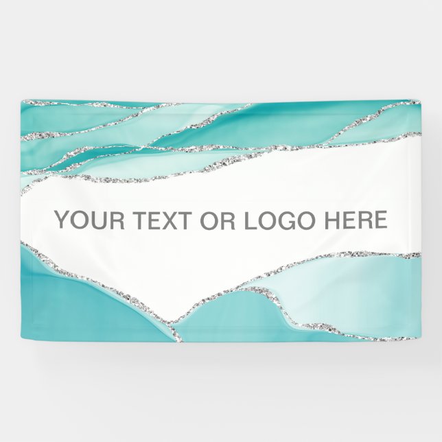 Moderner Silberner Glitzer Agate Aquamarin Minze W Banner (Horizontal)